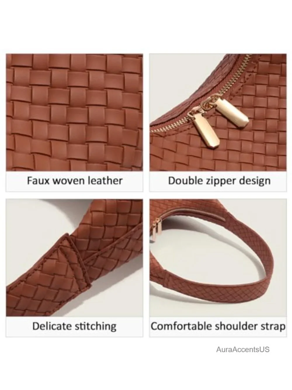 Faux Leather Small Hobo Shoulder Bag Double Zipper Underarm Purse
